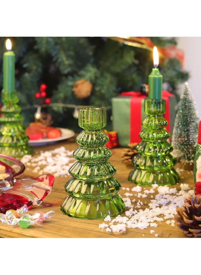 Christmas Tree Candle Holders: Set of 3 Glass Candlestick Holders Green Candle Sticks Holder Modern Christmas Candle Holder for Taper Candles Home Decor Table Centrepiece Decorations Gift - Image 4